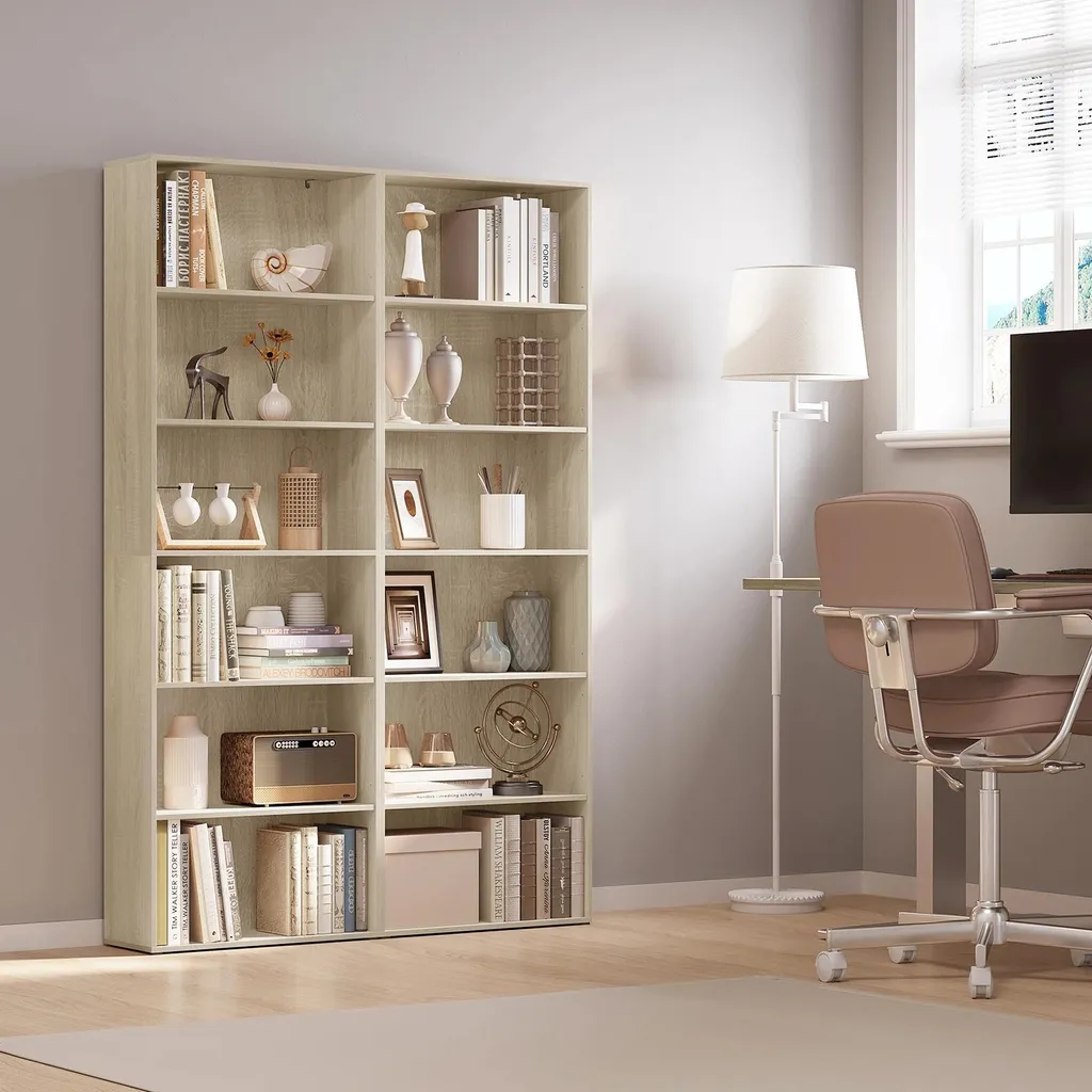 Bibliothèque Chêne Clair 6 Étagères Réglables 108 cm Modèle LINA-60