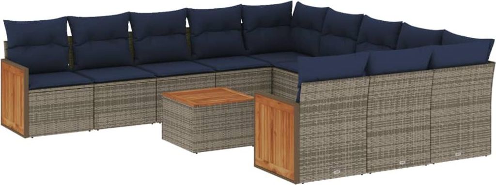 vidaXL 12-teiliges Gartensofa-Set mit Kissen, grau, Polyrattan