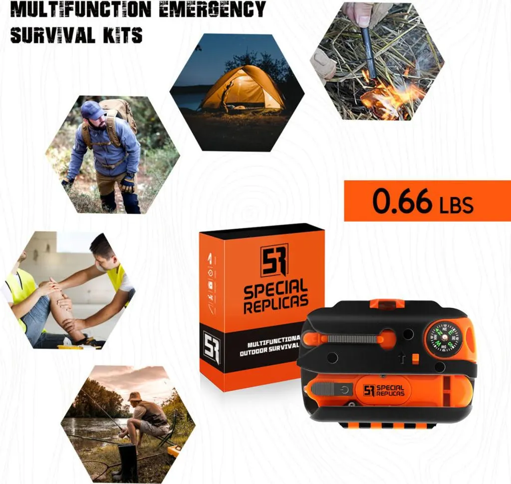 Kit d'urgence complet 27 accessoires pour bivouac et randonnée sauvage