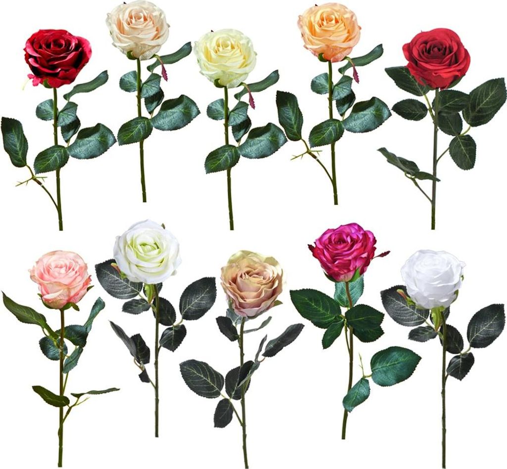Rosen Madame Kunstblumen Stielrosen Kunstpflanzen Blüte 37 cm 1 Stk - 10 Farben, 5_Farbe:Rosa