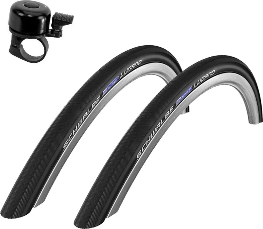 Anti-Crevaison : 2 Pneus Schwalbe Lugano 28 Pouces 700x33C + Sonnette Offerte