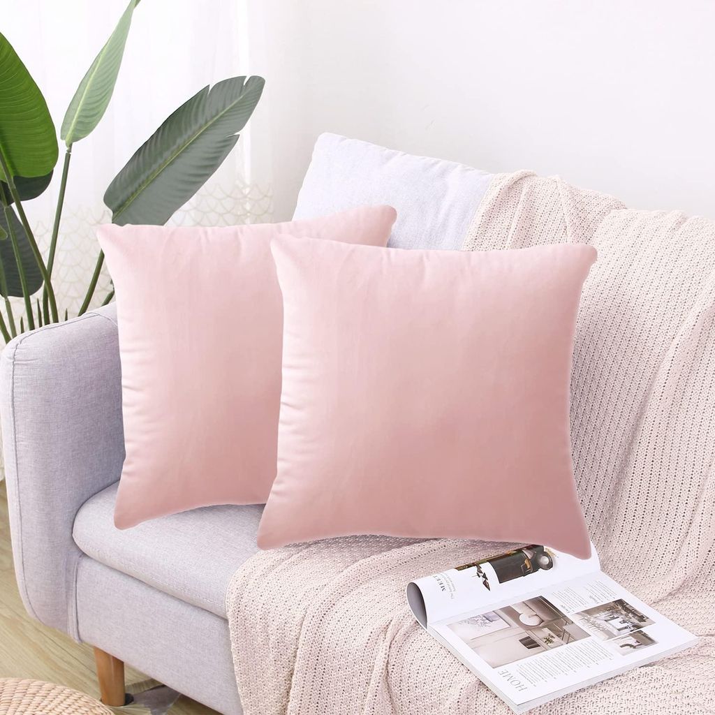 Kissenbezug 40x40 cm (2er-Set) aus rosa Samt für Sofa, Dekokissen, Kissenbezug, Zierkissen