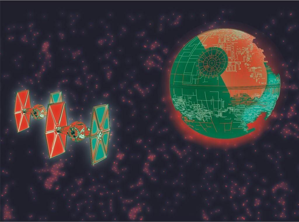 Star Wars - Gerahmter Leinwanddruck "Digital Moonlight", Todesstern PM5860 (80 cm x 60 cm) (Schwarz/Grün/Orange)