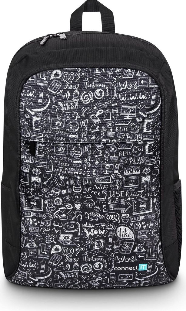 Rucksack Doodle schwarz 15,6 Zoll Laptop 46x34x13 cm mit Regenhülle 20 L