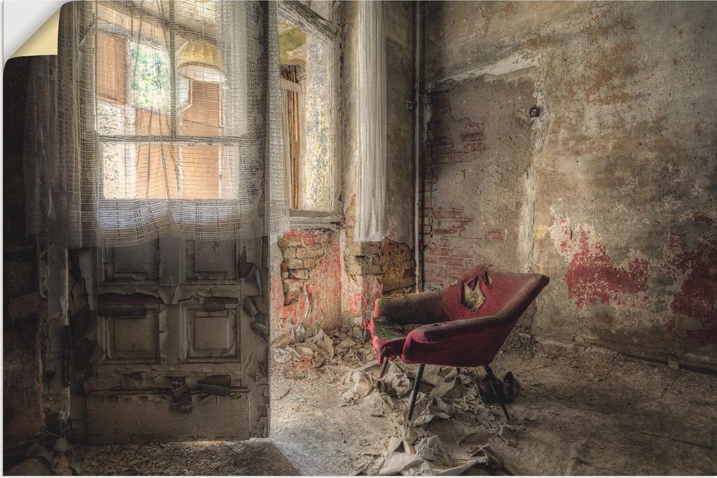 ARTland Wandbild, selbstklebend Lost Place - roter Sessel I Größe: 30x20 cm