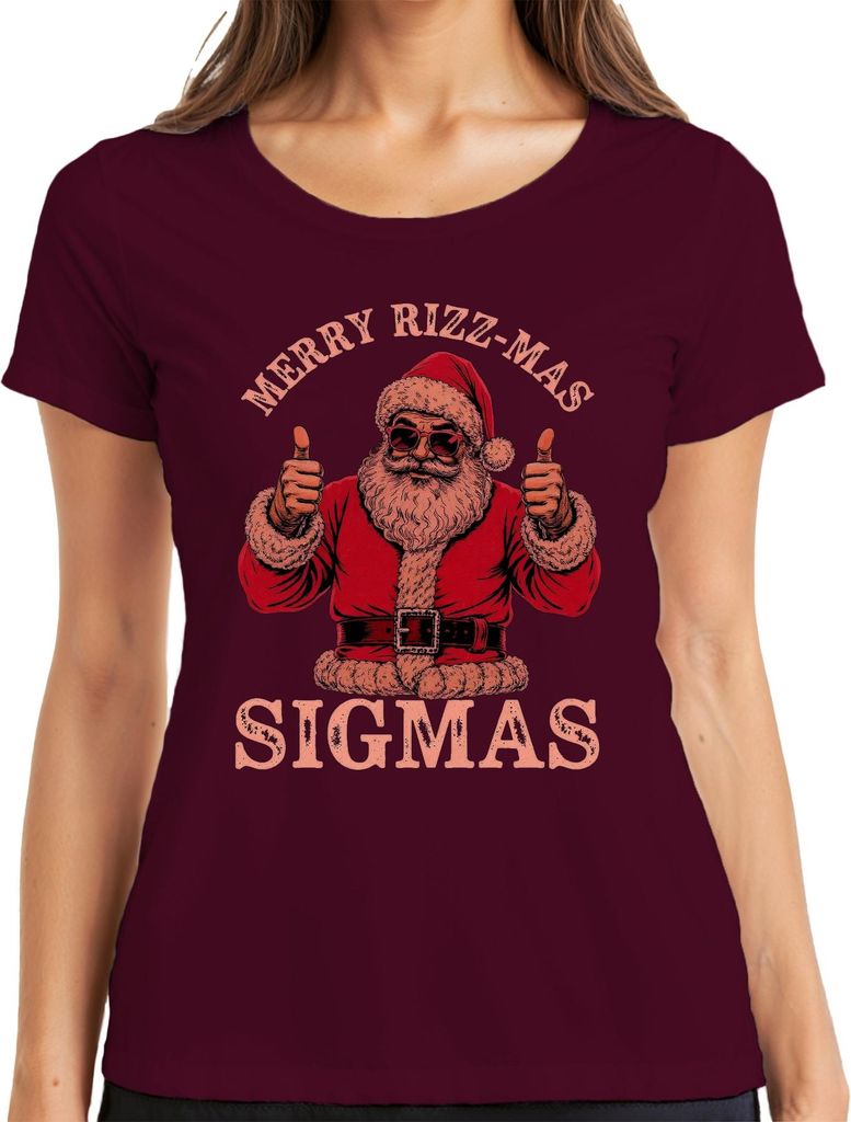 MERRY RIZZ-MAS SIGMAS Weihnachten cooler Sonnenbrille Männlich Damen T-Shirt, Burgundy, XL