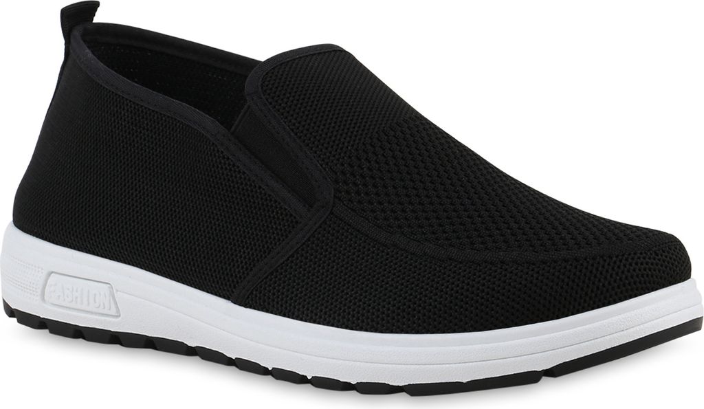 VAN HILL Herren Slip Ons Sportschuhe Sportliche Strick Profil-Sohle Schuhee 841706, Farbe: Schwarz Weiß, Größe: 40
