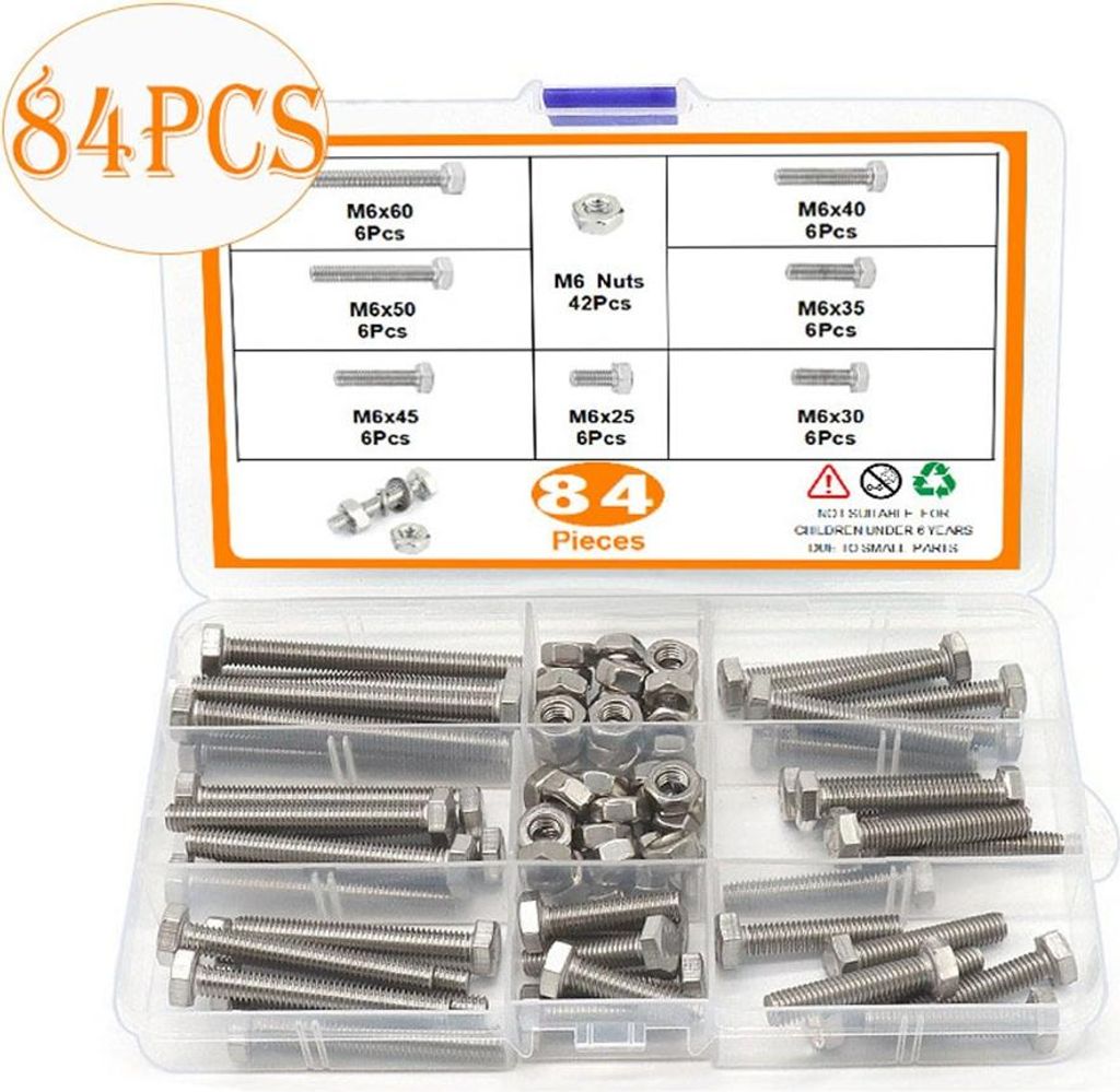 INF 84-teiliges M6 Sechskantschrauben und Muttern Set - Edelstahl Sortiment