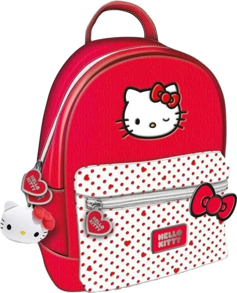 Petit sac à dos scolaire Hello Kitty rouge à pois pour fille PM13071