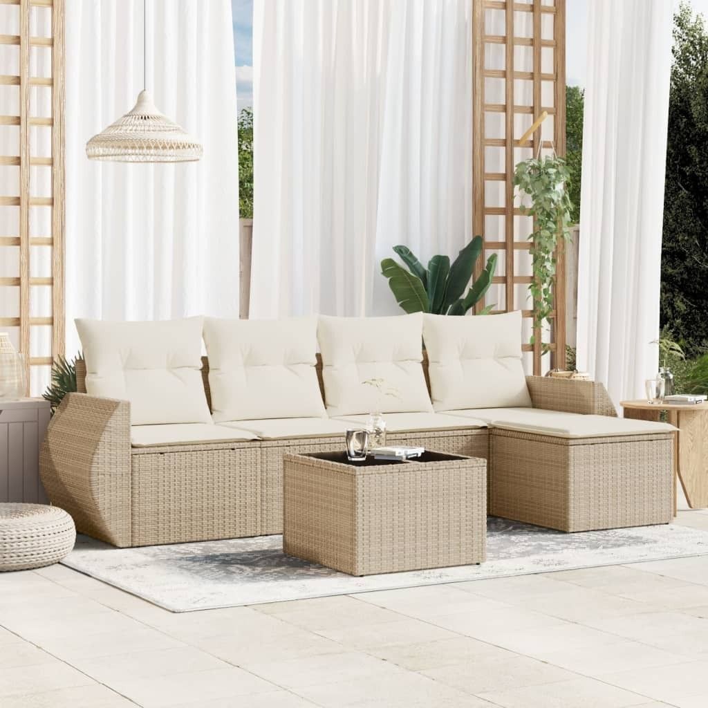 6-tlg. Garten-Sofagarnitur mit Kissen Beige Poly Rattan 3221297