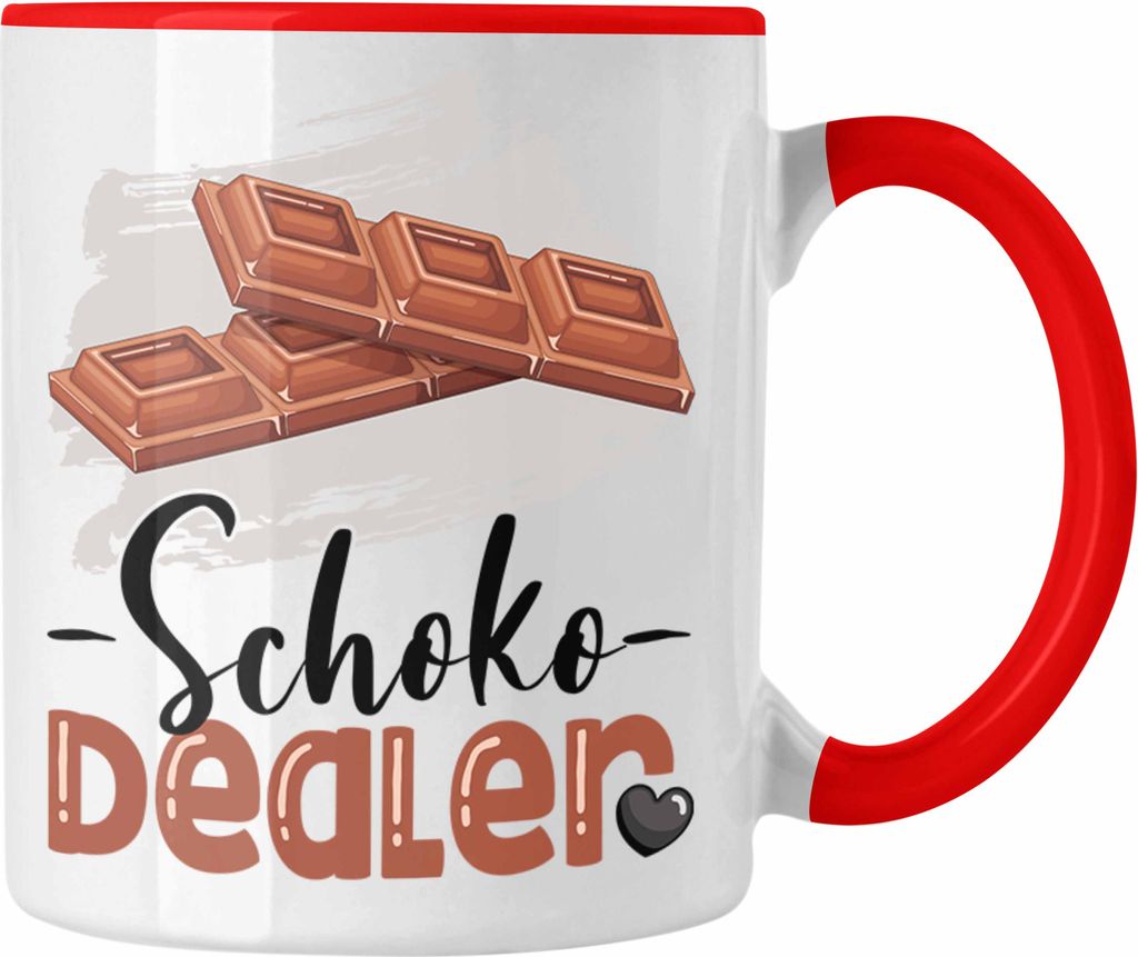 Trendation - Schoko Dealer Tasse Geschenk für Schokoladenverkäufer Geburtstag Spruch Geschenkidee (Rot)
