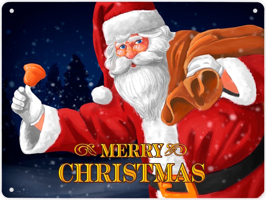 Merry Christmas Weihnachtsmann Metallschild XL in 21x28 cm Produktbild 