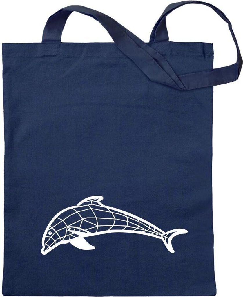 Kiwistar - Baumwolltasche - dunkelblau - Polygon Delfin Figur Tier Art - Tragetasche Stoffbeutel Umhängetasche langer Henkel