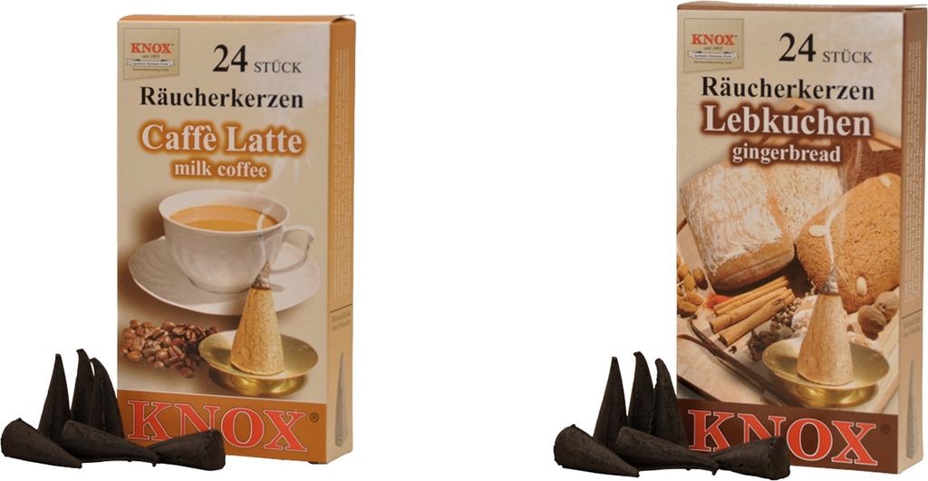 KNOX Räucherkerzen Kaffeduftset Weihnachtskaffee - entspannende Düfte wie im Café für Zuhause - 24 Räucherkerzen pro Packung - 013270