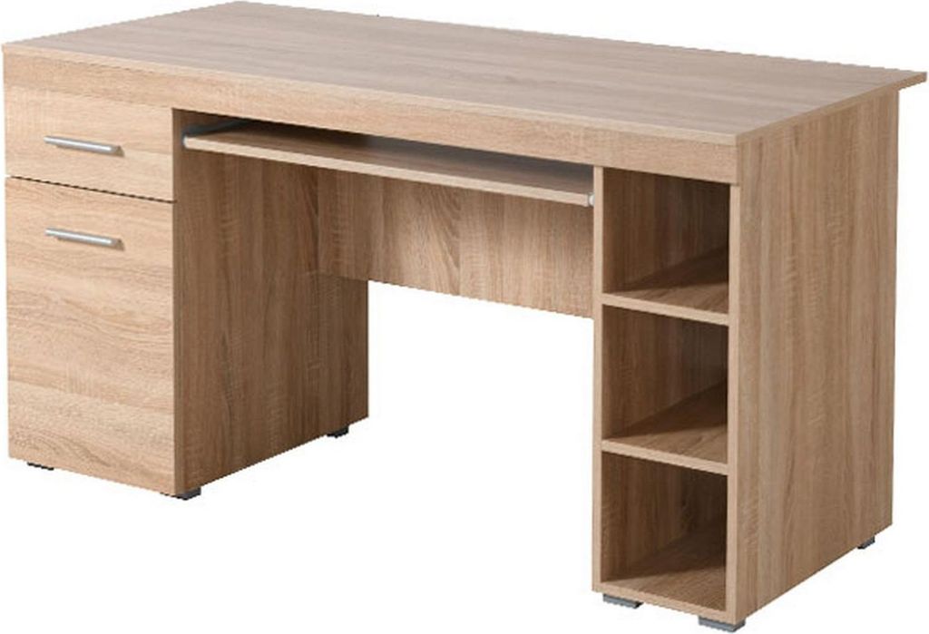 Dmora Schreibtisch Massafra 145x66x76h cm Braun Eiche, eine Schublade 5 Regale