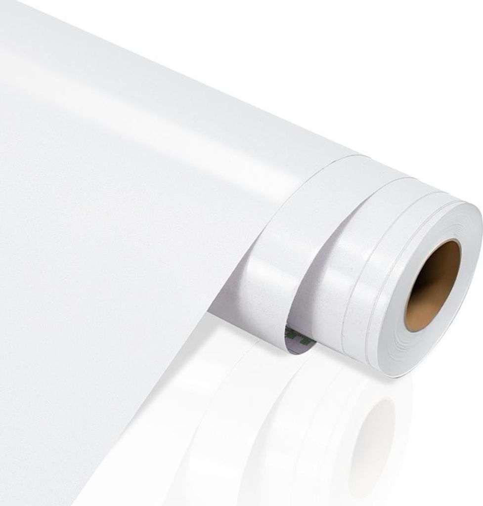 Faziango Selbstklebende PVC Tapetenfolie 500×61 cm, weiße Möbelfolie einfarbig, wasserfest, für Küche und Schrank