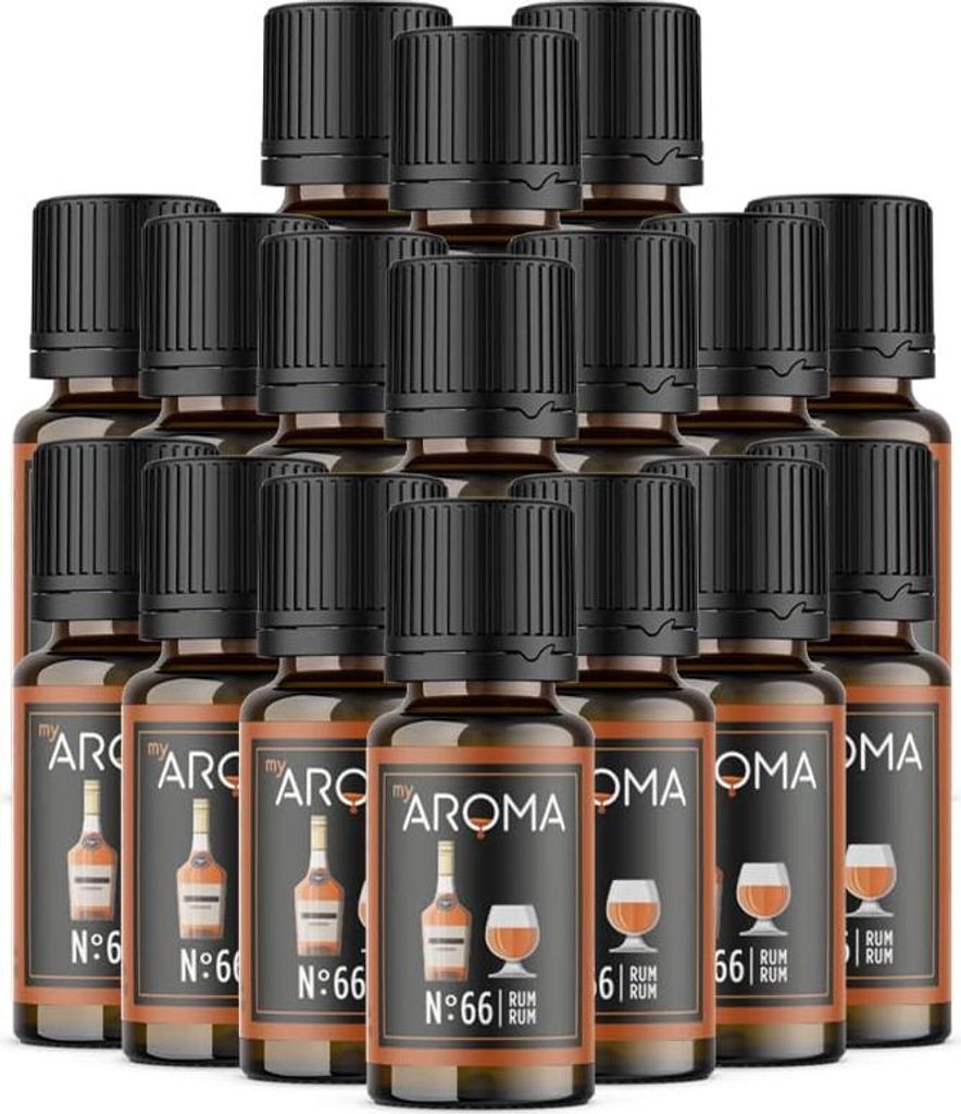 myAROMA Flavour Drops – Rum 17x10ml, zuckerfreie und kalorienfreie Lebensmittelaromen, vegan und natürlich ohne künstliche Farbstoffe