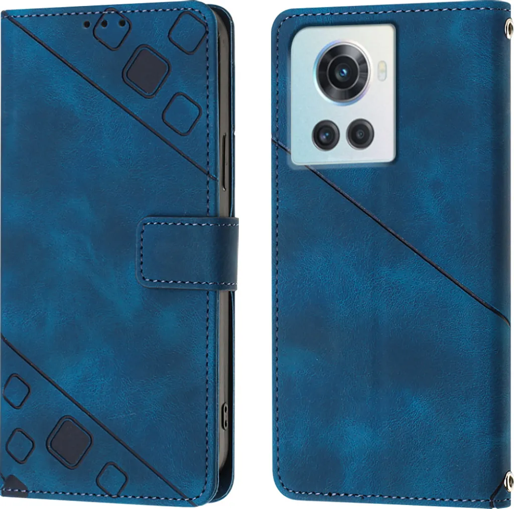 Custodia OnePlus Ace 5G Pelle Blu In Rilievo | Flip Stand Case