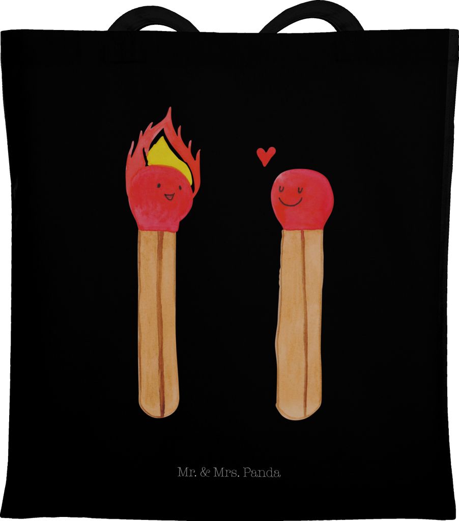 Mr. & Mrs. Panda Stoffbeutel Streichhölzer - Schwarz - Geschenk, Freundin, Liebesbeweis, Schultasche, Alltagstasche, festivaltasche, Liebesgeschen...