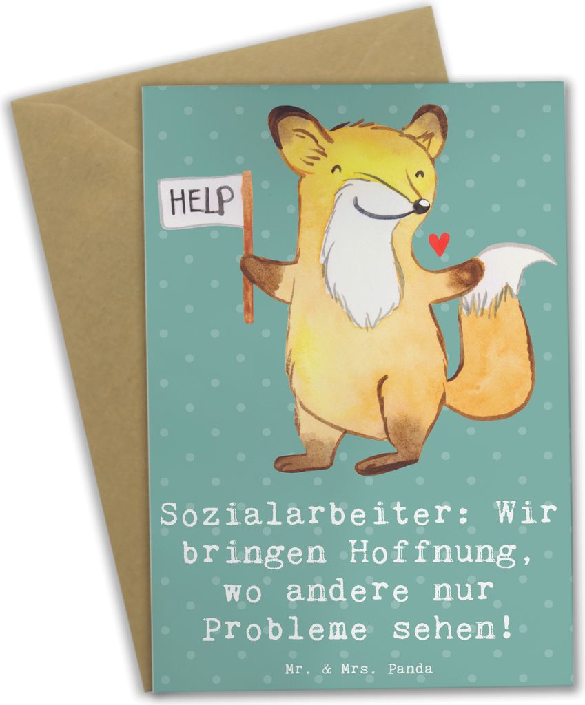 Mr. & Mrs. Panda Grußkarte Sozialarbeiterin Hoffnungsträger - Meeresbrise - Geschenk, Geschenke mit Herz, Beruf, Vertrauen, neujahrskarte, Grußk...
