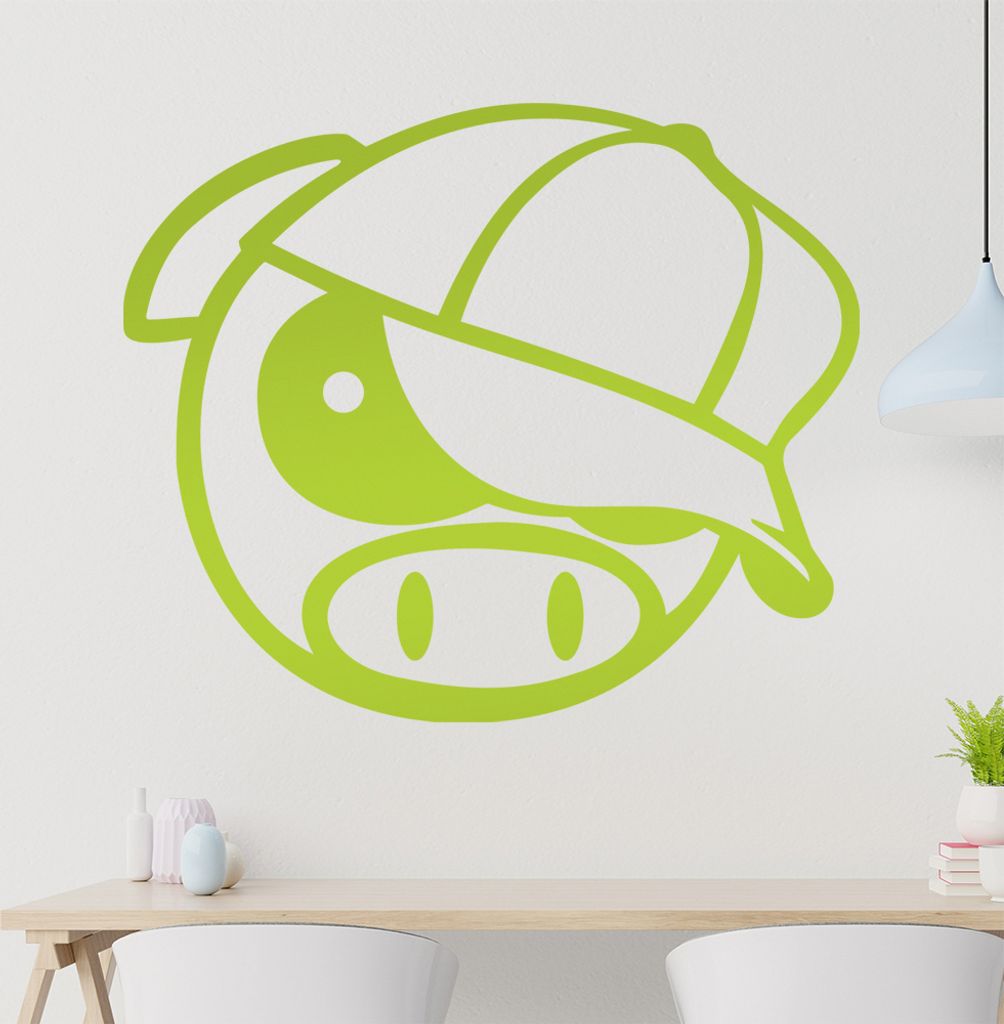 Driftschwein mit cap Wandtattoo in 6 Größen - Wandaufkleber Wall Sticker - Dekoration, Küche, Wohnzimmer, Schlafzimmer, Badezimmer
