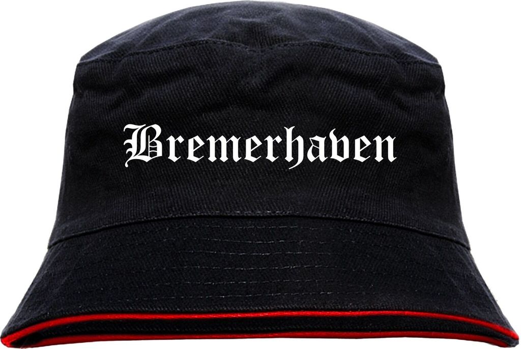 Bremerhaven Anglerhut - Altdeutsche Schrift - Schwarz-Roter Produktbild 