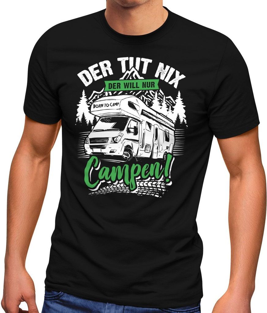 Herren T-Shirt Camping Der tut nix der will nur campen Geschenk für Wohnmobilbesitzer Fun-Shirt Spruch lustig Moonworks schwarz-grün M