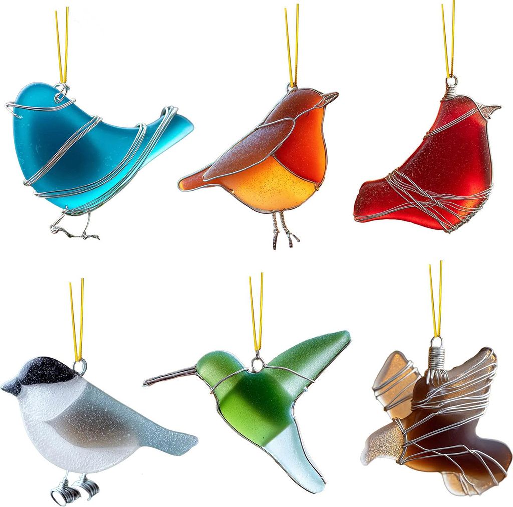 2D-Acryl-Vogelornament im Meeresglas-Stil, hängender Vogel, roter Vogel, Blaumeise, Kolibri, Dekoration für den Weihnachtsbaum, Weihnachtsgeschen...