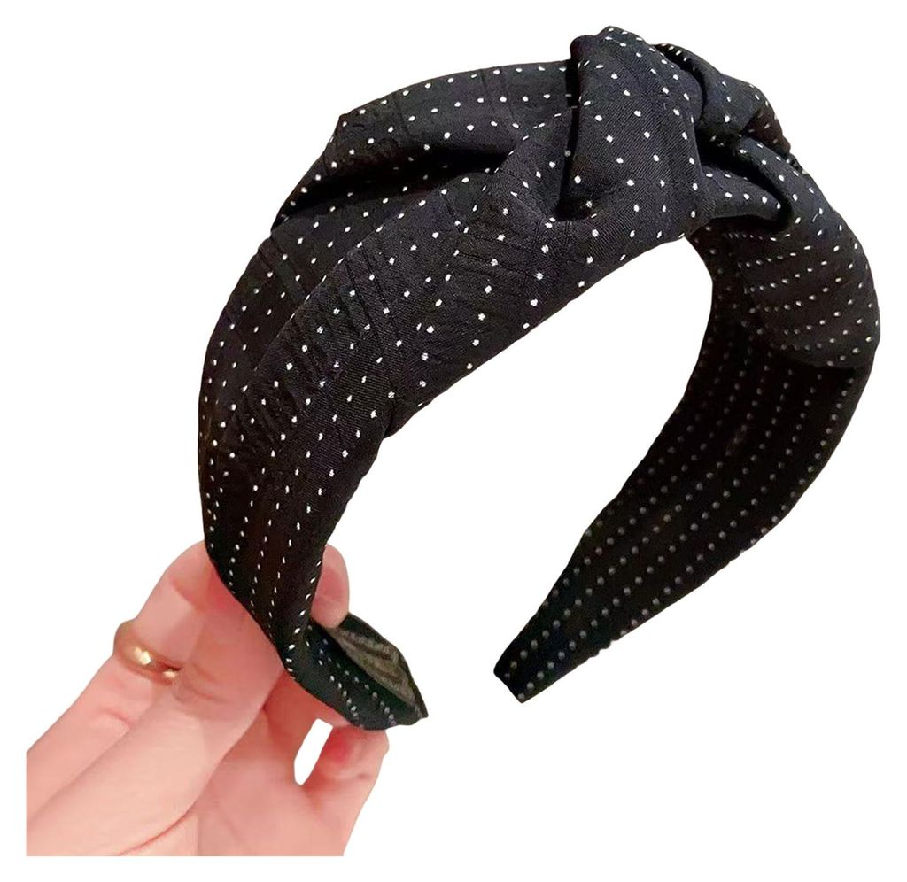Damen-Haarreif mit Punktmuster, geknotetem Design, breitem Rand und Schwammpolsterung – ein lässiges Haaraccessoire für Freizeit und Alltag.