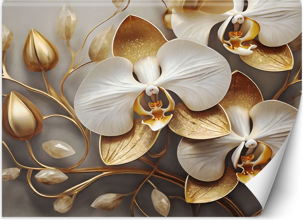 Vlies fototapete Orchidee Glamour Gold 200x140 cm Feeby Gold inkl. Kleber einfache Montage