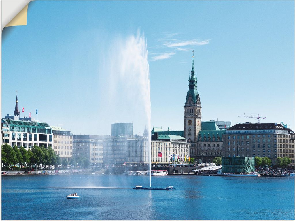 ARTland Wandbild, selbstklebend Hamburg Alsterfontäne mit Rathaus Größe: 80x60 cm