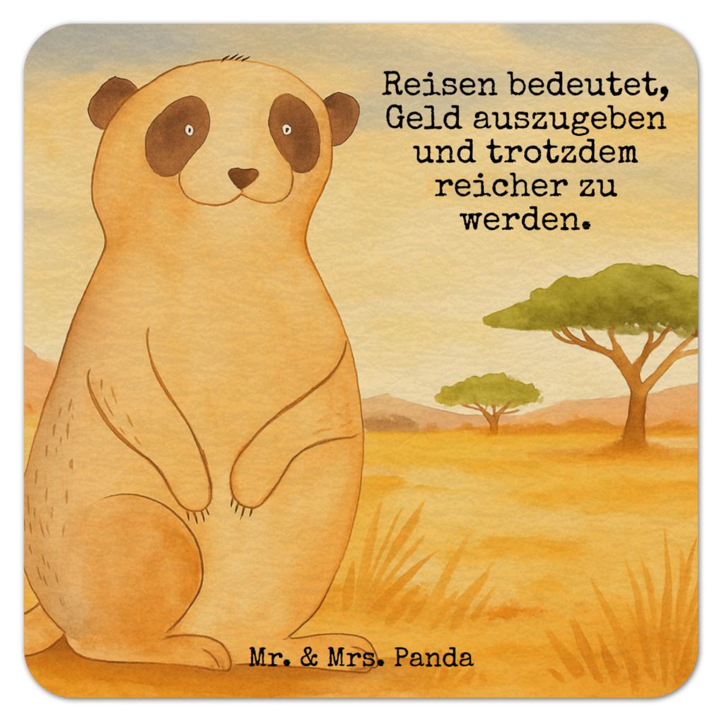 Mr. & Mrs. Panda Tassenuntersetzer Erdmännchen Design 100er Set - Weiß - Geschenk, Bierdeckel, Roadtrip, Afrika, Spruch, Tischuntersetzer, Reisen...