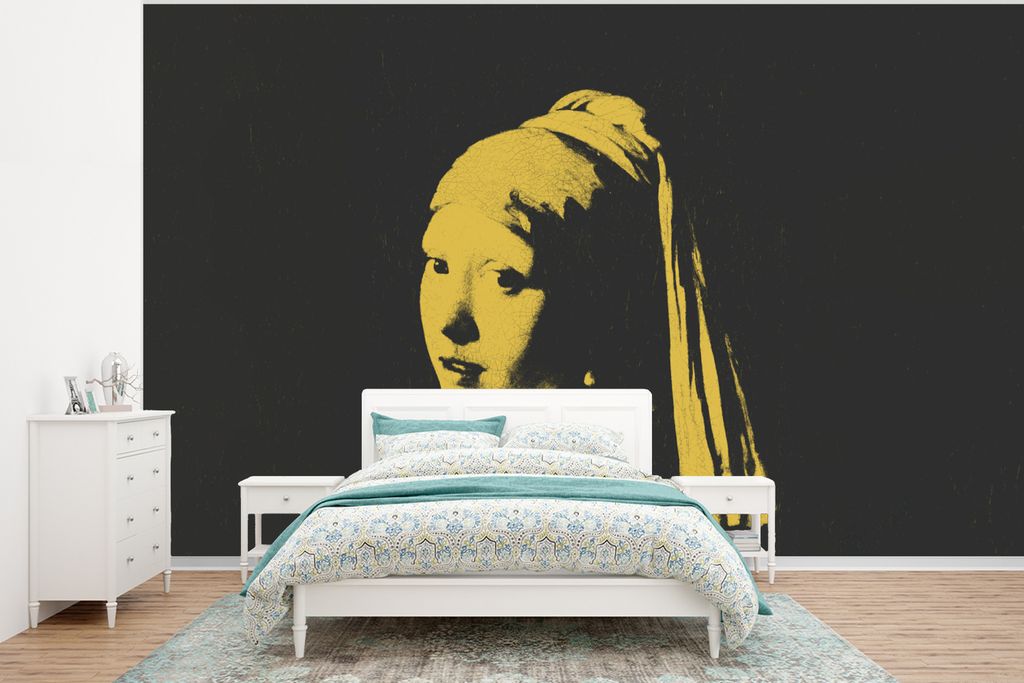 MuchoWow Fototapete für Wohnzimmer oder Schlafzimmer Wandtapete Vinyl Motivtapete Mädchen mit einem Perlenohrring - Johannes Vermeer - Schwarz ...
