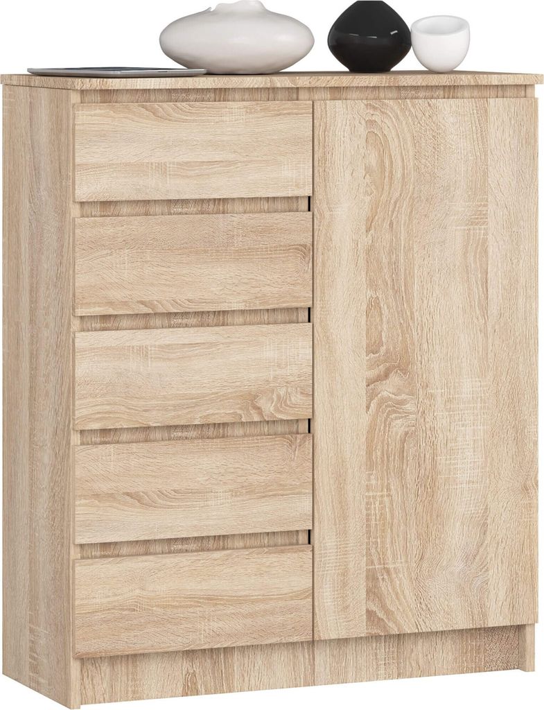 Akord Komoda 1 dveře 5 zásuvek dub Sonoma 80x35x97 cm Obrázek produktu 