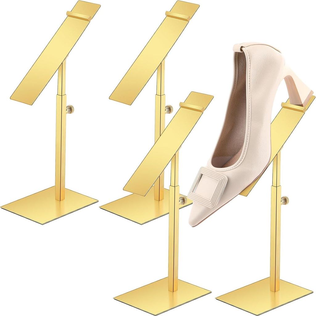 4 Stück Schuhständer, Goldregal, Schuhständer aus Edelstahl, Goldmetall-Riser, High Heel-Schuhständer, Ständer für Home Shopping Center