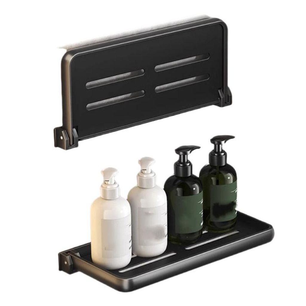 Klappbares Wandregal ohne Bohren – Aluminium Ablage, wasserfest, platzsparend, vielseitig, belastbar, doppelt, Schwarz, 30cm