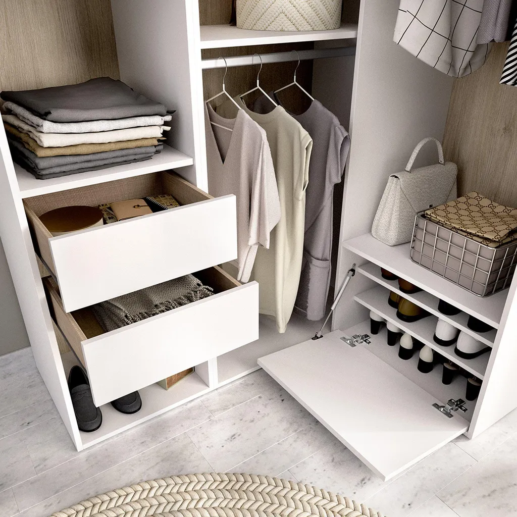 Armoire dressing modulable Clayhill, grand meuble de rangement blanc - 7