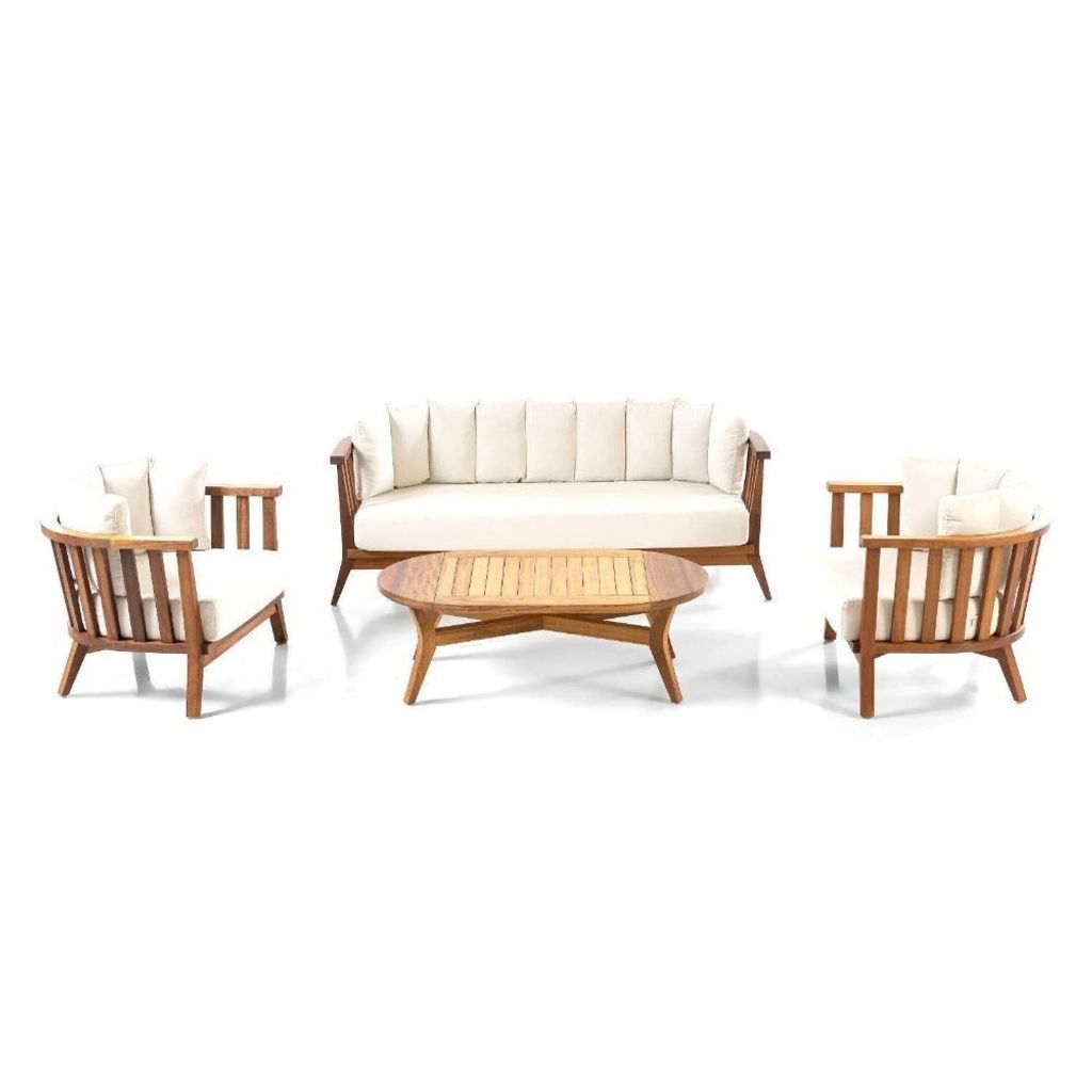 Gartenlounge-Set Wetterfeste Gartenmöbel Set IROKO Masivholz für Outdoor Terassenmöbel Gartengarnitur Gartenbank Holzbank Holztisch Moon