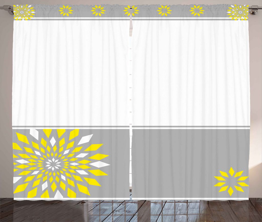 ABAKUHAUS Geometrisch Rustikaler Gardine, Grenze mit Blumen, Schlafzimmer Kräuselband Vorhang mit Schlaufen und Haken, 280 x 175 cm, Pale Grau Mar...