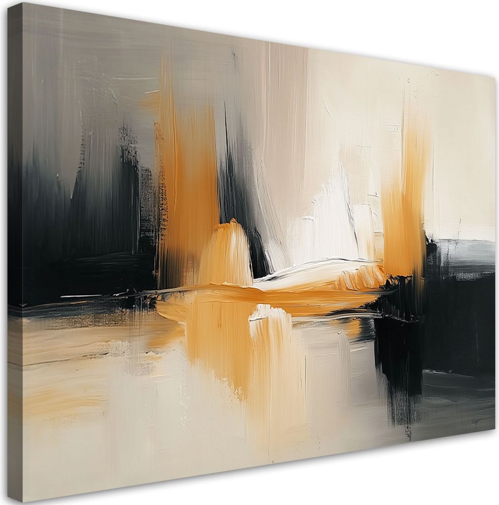Leinwandbild Schwarz-goldene Abstraktion Glamour 100x70 Feeby Beige bild für die wand bereit zum aufhängen