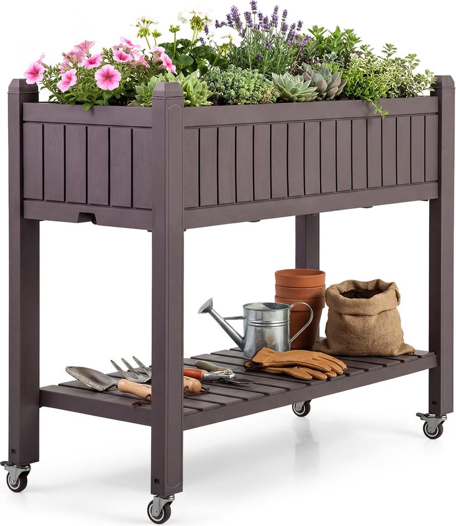 COSTWAY Potager surélevé avec roulettes, bac à fleurs Image du produit 