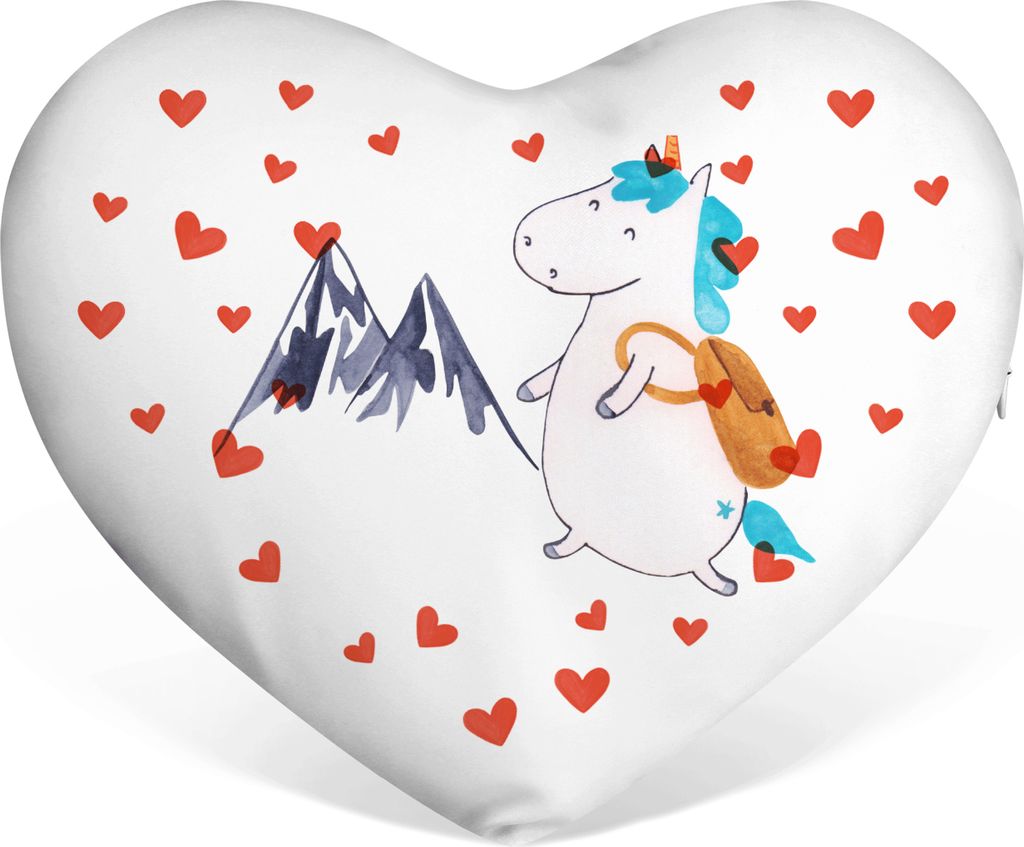 Mr. & Mrs. Panda Kuschelkissen Einhorn Bergsteiger - Weiß - Geschenk, Einhörner, Herzkissen, Urlaub, Dekokissen, Unicorn, Geburtstagskissen, deko...