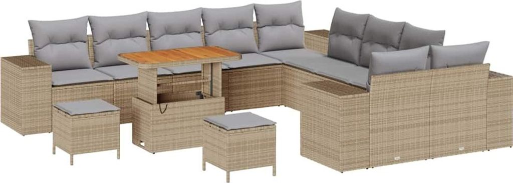 Möbel Gartensofa-Set - Outdoor-Lounge-Set - mit Kissen 13er Set,multifunktional& Moderne - Beige und Hellgrau Poly-Rattan - Gartengarnitur - Garte...