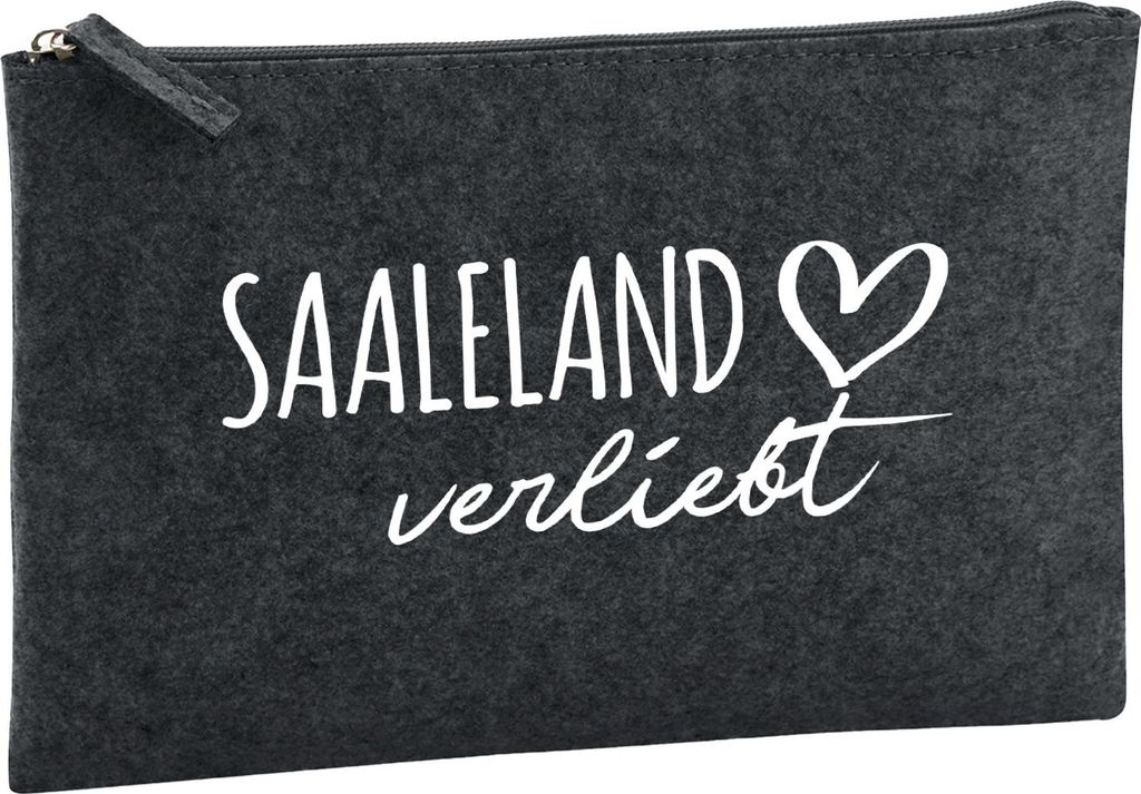 Huuraa Kulturbeutel Saaleland verliebt 1 Liter Charcoal Filz Kosmetiktasche Geschenkidee