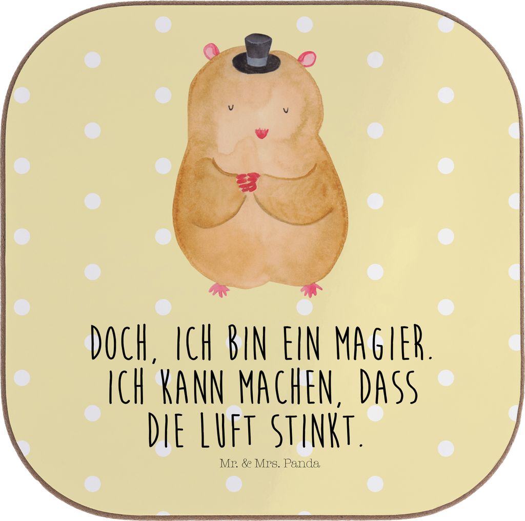 Mr. & Mrs. Panda Untersetzer für Gläser Hamster Hut - Gelb Pastell - Geschenk, Glas, Coaster, Zylinder, Magier, Getränkeuntersetzer, Zauberer, Z...