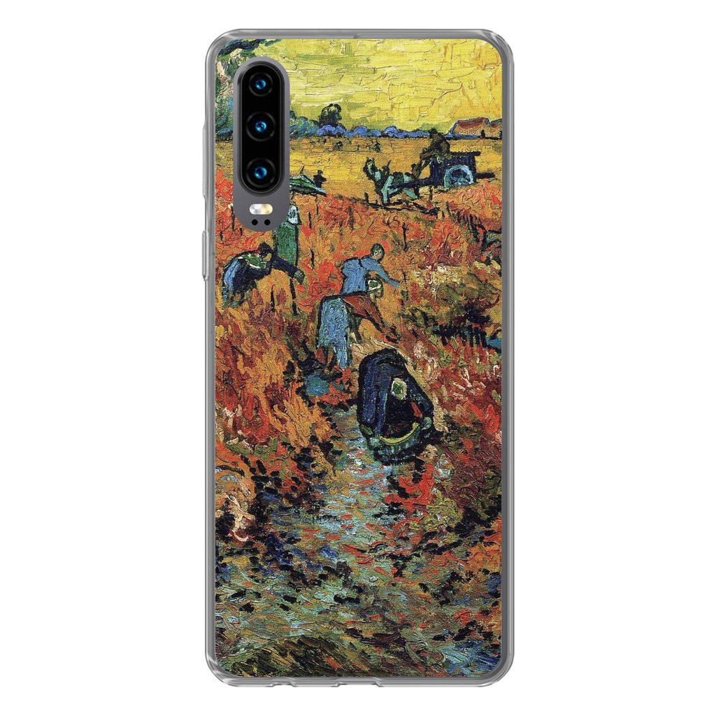 MuchoWow Handyhülle Schutzhülle Hülle für Huawei P30 Der rote Weinberg - Vincent van Gogh Silikon Softcase Handy Hülle - Kartenbesitzer