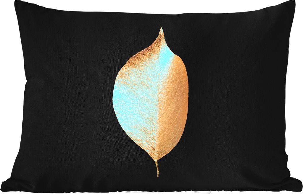 MuchoWow Outdoor Kissen - Blätter - Gold - Schwarz - Pflanzen - Luxus - 50x30 cm - Wetterfest - Lounge Kissen - Sofa kissen - Wohnzimmer Dekoration