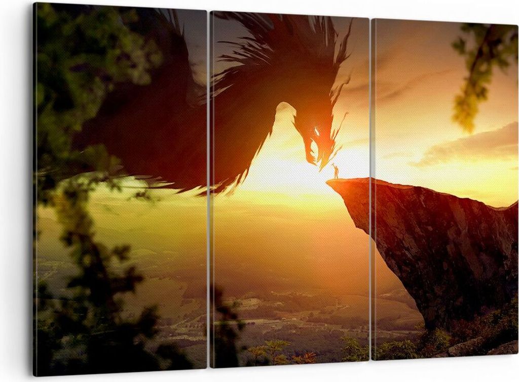 Bild auf Leinwand - Leinwandbild - Drache Rock Kreatur - 105x70cm - Wand Bild - Wanddeko - Leinwanddruck - Bilder - Kunstdruck - Wanddekoration - L...