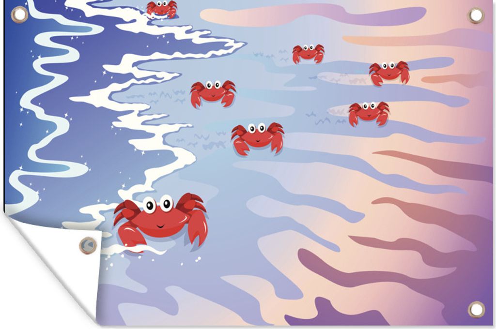 MuchoWow 90x60 cm Outdoor-Poster Gartendeko Sichtschutz Garten Poster für den Garten Illustration von roten Krabben am Strand