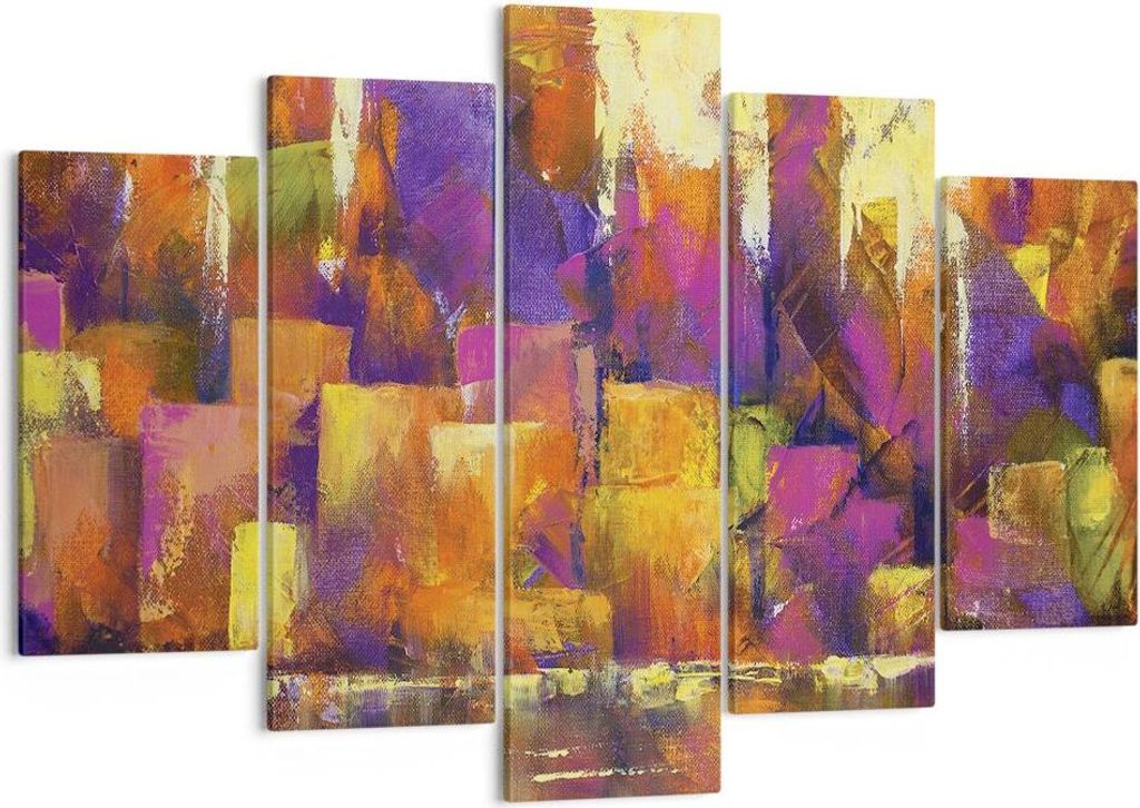 Bild auf Leinwand - Leinwandbild - 5 Teile - Abstraktion Stadt Wolkenkratzer - 150x100cm - Wand Bild - Wanddeko - Wandbilder - Leinwanddruck - Bild...